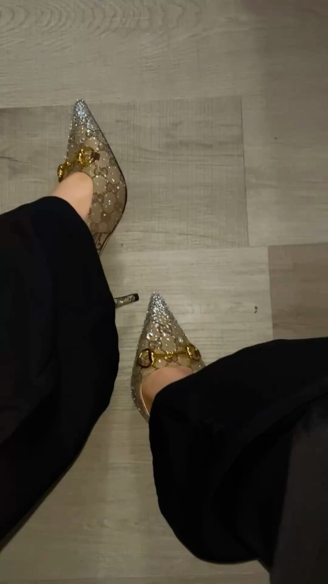 GUCCI Erin Crystal Embellished Slingback Heels with Brand Box
