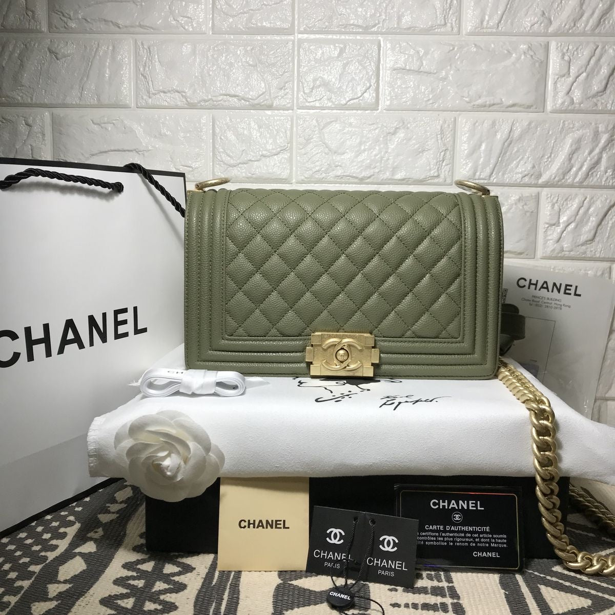 CHANEL Boy Flap Bag in Quilted Genuine Leather with Brand Box