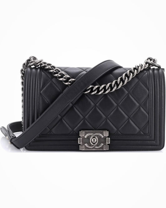 CHANEL Boy Flap Bag in Quilted Genuine Leather with Brand Box