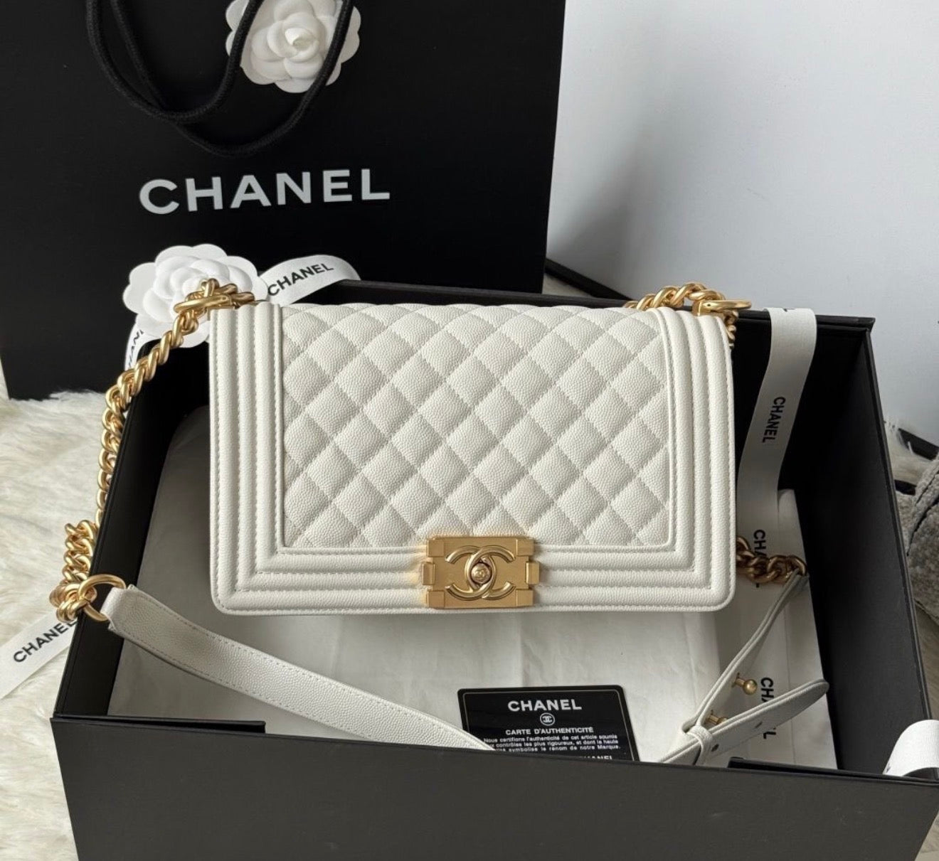 CHANEL Boy Flap Bag in Quilted Genuine Leather with Brand Box