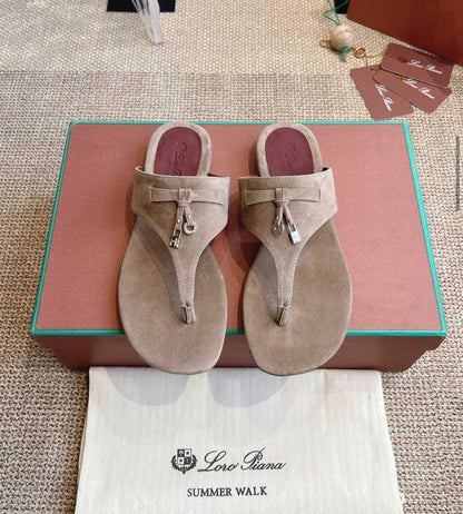 Loro Piana Summer Charms Walk Sued Thong Sandals
