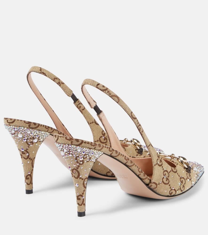GUCCI Erin Crystal Embellished Slingback Heels with Brand Box