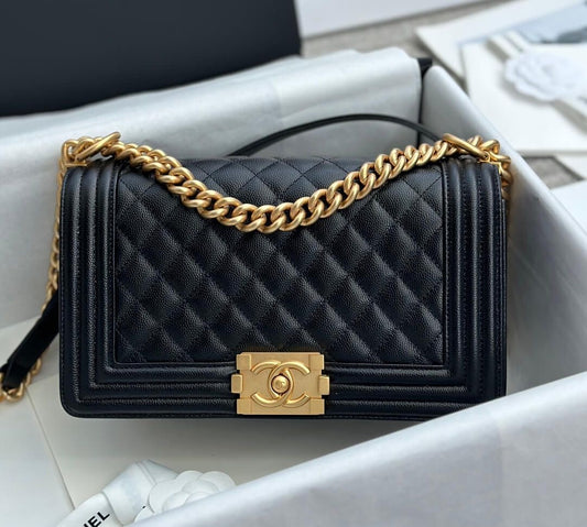 CHANEL Boy Flap Bag in Quilted Genuine Leather with Brand Box