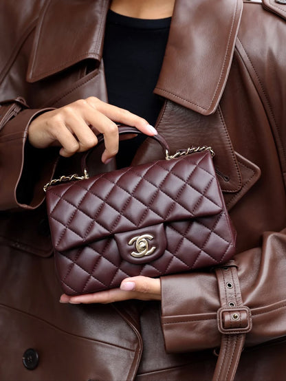 CHANEL Small Classic Top Handle with Brand Brand Box - Genuine Leather