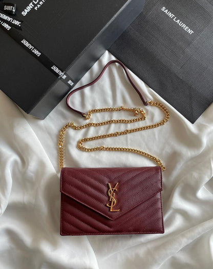 YSL Quilted Chain Wallet with Brand Box