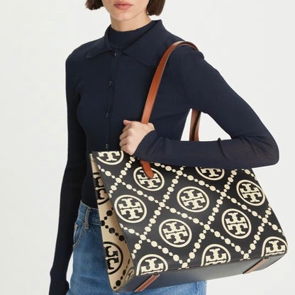 Tory Burch T Monogram Contrast Embossed Tote with Brand Box