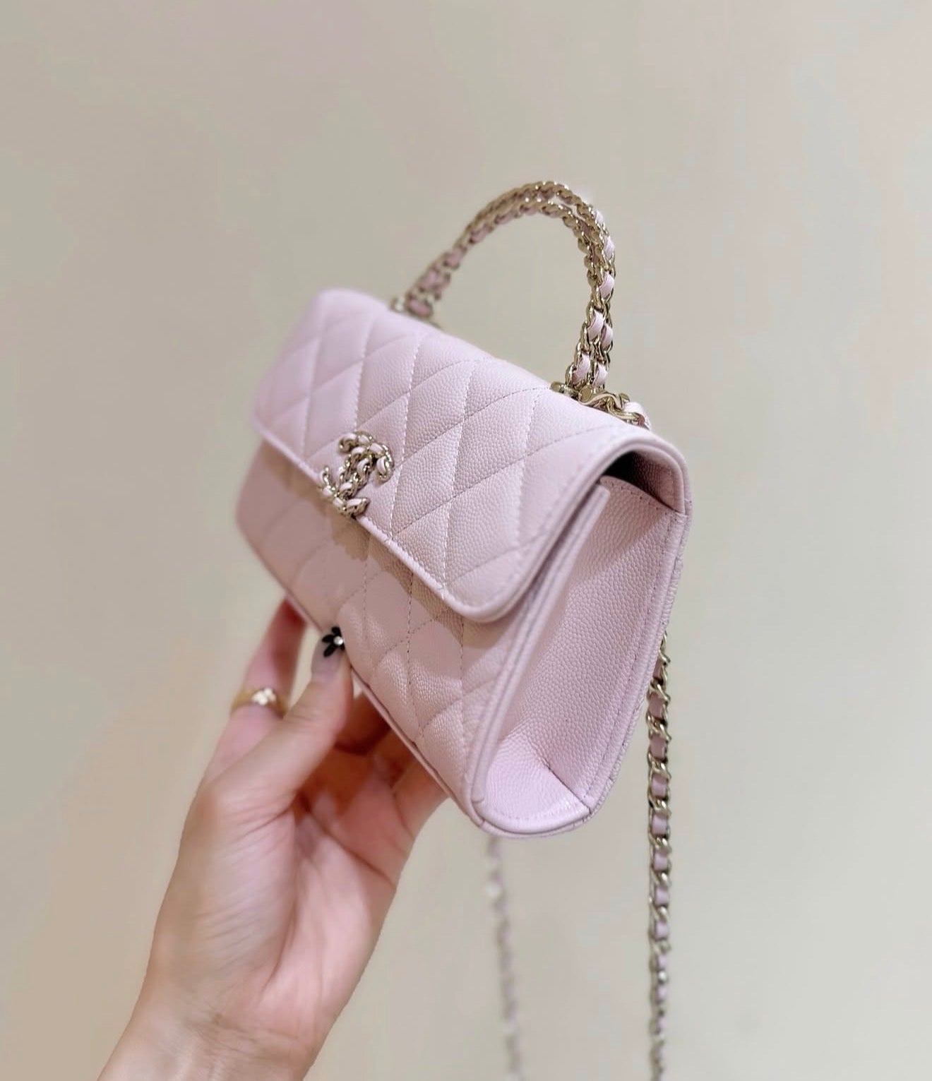 CHANEL Mini  Flap Top Handle with Brand Box - GenuineLeather