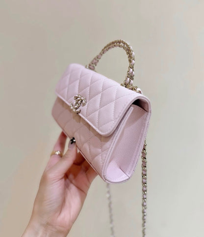 CHANEL Mini  Flap Top Handle with Brand Box - GenuineLeather