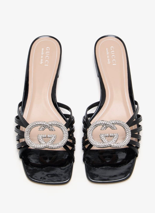 Gucci Interlocking Crystal Embellished Flat with Brand Box