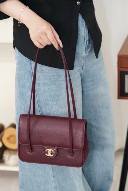 CHANEL Small Preppy Bag Burgundy with Brand Box