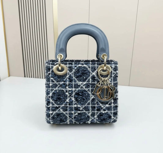 Christian Dior Small Lady Dior Tweed Bag with Brand Box