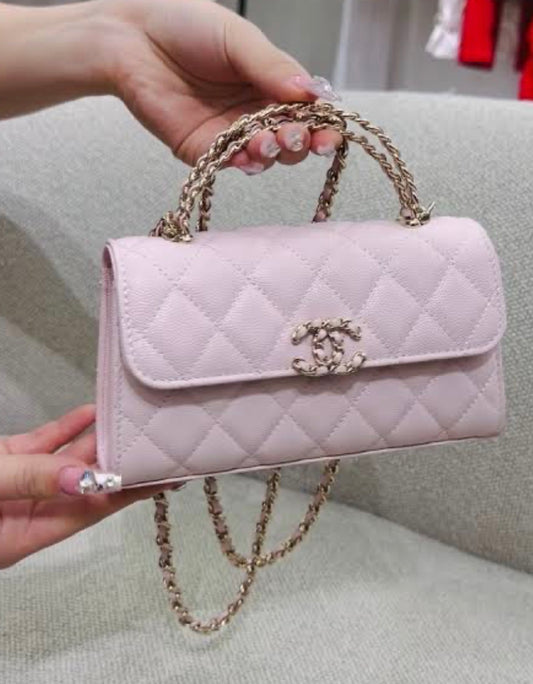 CHANEL Mini  Flap Top Handle with Brand Box - GenuineLeather