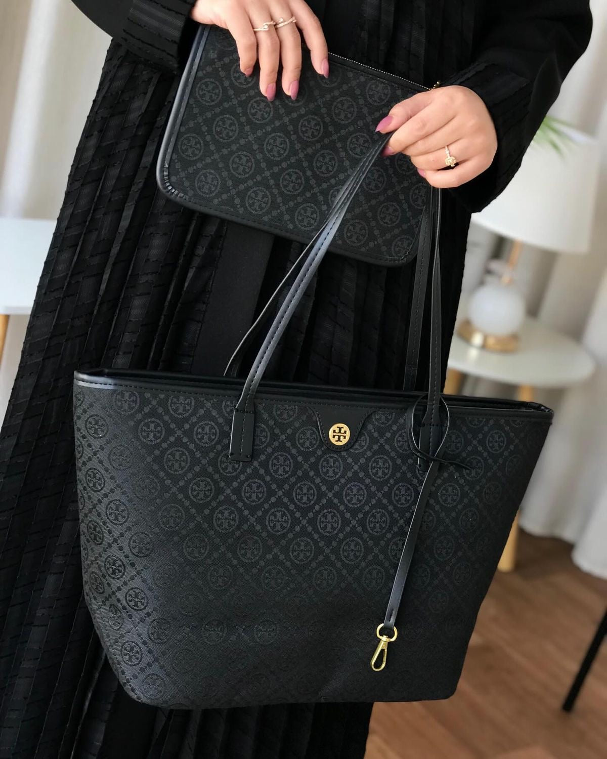 Tory Burch T Monogram Jacquard Tote Bag with Box and Pouch