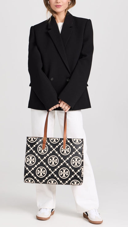 Tory Burch T Monogram Contrast Embossed Tote with Brand Box