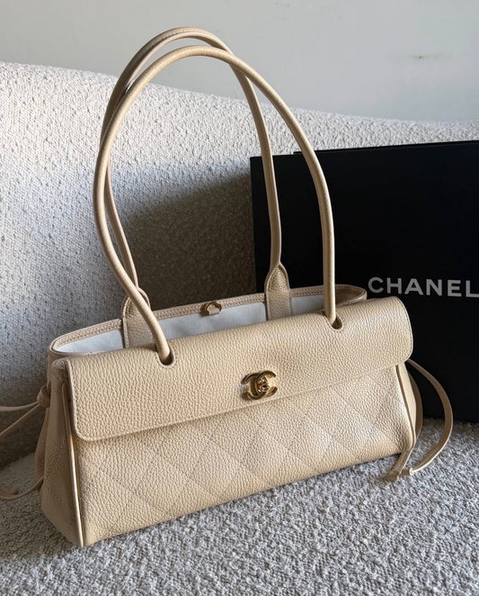 CHANEL Vintage Cerf Small Tote with Brand Box- Genuine Leather
