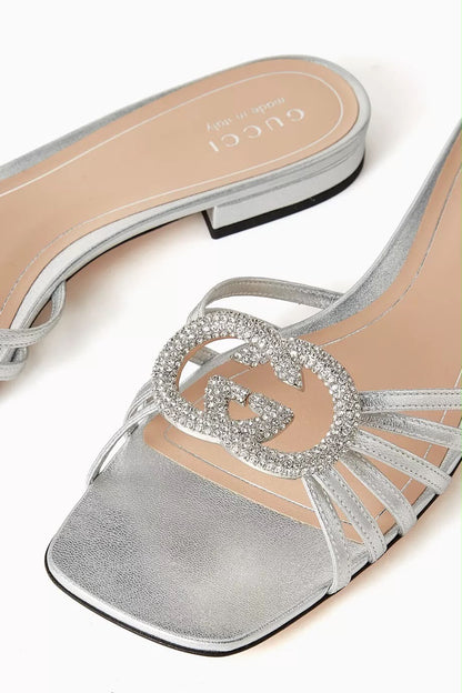 Gucci Interlocking Crystal Embellished Flat with Brand Box