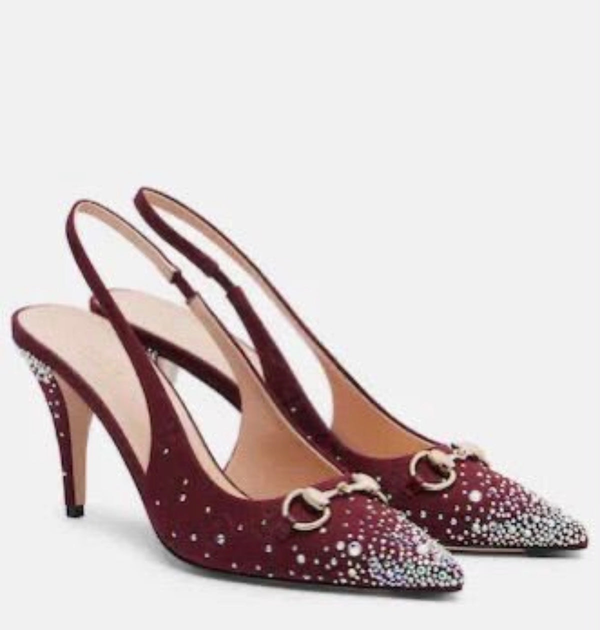 GUCCI Erin Crystal Embellished Slingback Heels with Brand Box