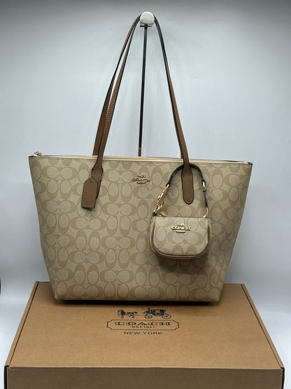 Coach Avenue Tote with Bear and Mini Bag Charm