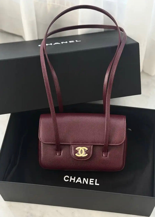 CHANEL Small Preppy Bag Burgundy with Brand Box